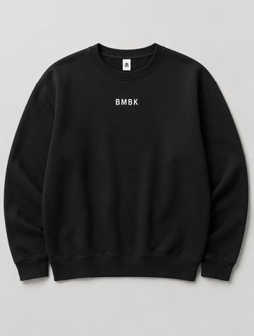 Black sweatshirt with 'BMBK' logo on a gray background